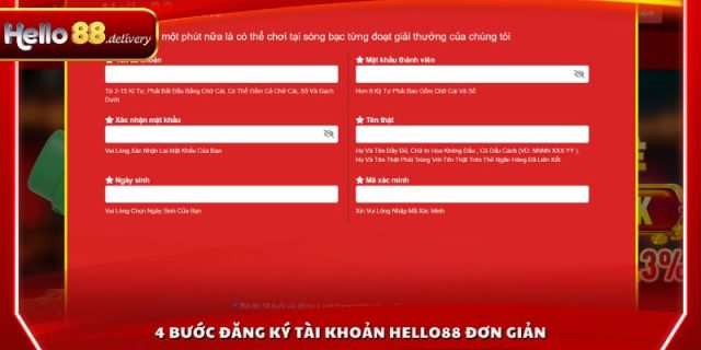 4 bước đăng ký tài khoản HELLO88 đơn giản